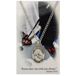Boys St. Christopher Pewter Skiing Medal on 24" Chain with Prayer Card