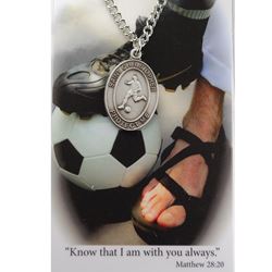 Boys St. Christopher Pewter Soccer Medal on 24" Chain with Prayer Card