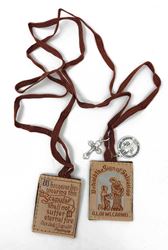 Brown Cloth Scapular with Saint Benedict and Crucifix Charms