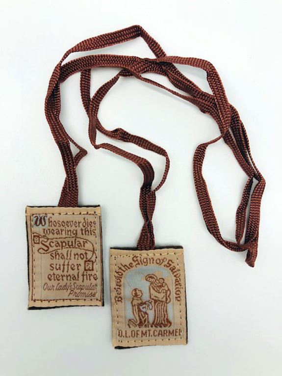 Brown Scapular, Embroidered Cloth with Felt Back