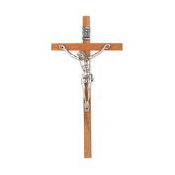 Brown Wood 4.75" Hanging Crucifix with Silver Corpus
