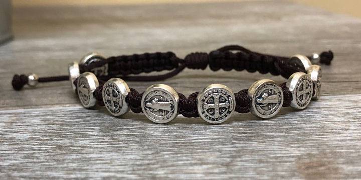 Brown and Silver St. Benedict Blessing Bracelet with Story Card
