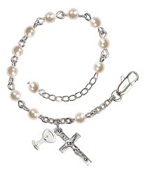 Youth 4mm Pearl Rosary Bracelet with Chalice and Cross Charms