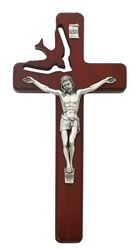 Holy Spirit 8" Cut-Out Wall Crucifix, Cherry Stain