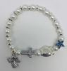 Childs White 4mm Pearl Bead Bracelet with Cross and Charms