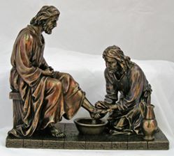 Christ Washing Feet 8.5" Statue, Lightly Painted Bronze