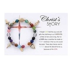 Christs Story Agate Bracelet SEMI-PRECIOUS GEMSTONES SP METAL 7" STRETCH