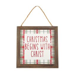 Christmas Begins with Christ Plaid Framed Ornament