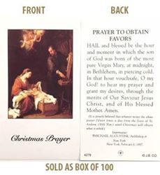 Christmas Novena Prayer to Obtain Favors Paper Prayer Cards, Box of 100