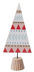 Create a cozy Nordic moment with the Christmas Sweater Tree figurines. These simple triangular wooden trees are painted with a winter sweater inspired geometric design and mounted on a small conical wooden base.