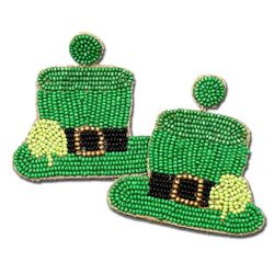 Clover Leprechaun Hat Seed Beaded Drop Earrings