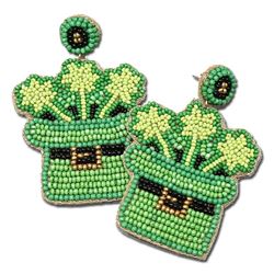 Clover Leprechaun Hat Seed Beaded Drop Earrings