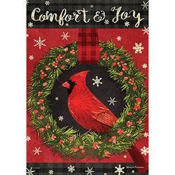 Comfort & Joy Garden Flag with Cardinal in Wreath