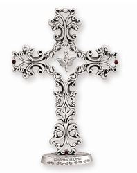Confirmed in Christ Filigree Standing Cross with Dove Charm