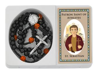 St. Sebastian Corded Basketball Rosary with Prayer Card