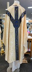 IHS Crown of Thorns Chasuble with Plain Neckline, White and Blue