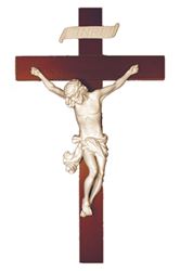 Crucifix with a white alabaster corpus on a wood cross 14" Made in Italy