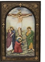 Crucifixion 9" Wall Plaque, Hand Painted in Full Color