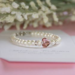 Crystal Heart 5" Freshwater Pearl Bracelet