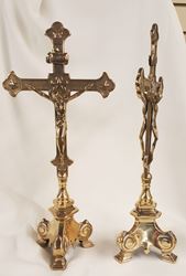 Double Sided 13" Standing Brass Crucifix