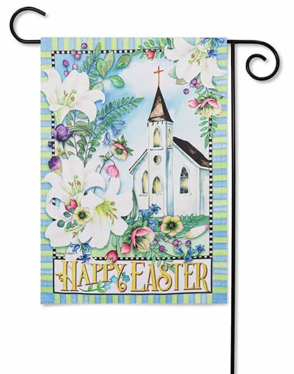 Easter Church with Flowers Garden Flag