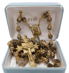 Faceted Smoked Toned Tulip Capped Rosary