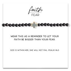 Faith Over Fear Stretch Bracelet, Black Agate