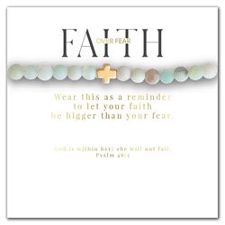 Faith Over Fear Stretch Bracelet, Gold/Amazonite