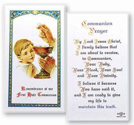 First Communion Boy Laminated Holy Card
