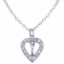 7/8 Inch Silver Plated Heart with Cubic Zirconia Stones and Chalice Necklace
