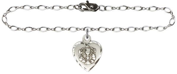 First Communion Heart Charm Sterling Silver Toggle Bracelet