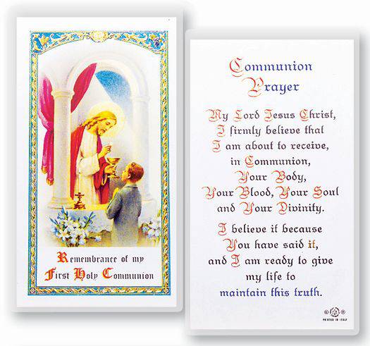First Communion Prayer, Boy Laminated Holy Card