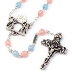 First Communion Rosary, Pink and Blue Beads