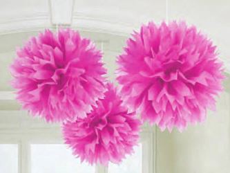 Fluffy Paper Decorations, Bright Pink