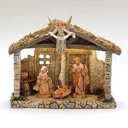 Fontanini 5" Scale 4 Figure Nativity Set with Lighted Resin Stable