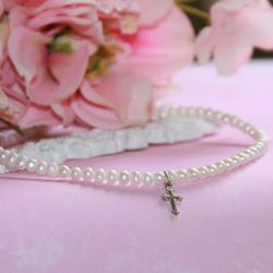 Freshwater Pearls Necklace 14" with 2" Extension and Rhodium Cross