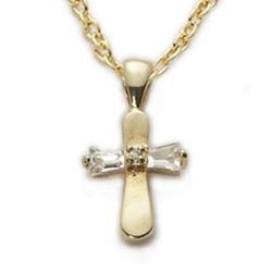 Gold Baby Cross with Crystal Baguette on 13" Chain