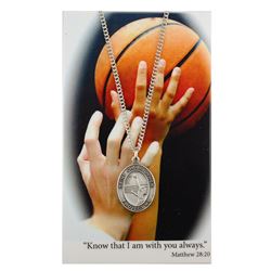 Girls St. Christopher Pewter Basketball Medal on 18" Chain with Prayer Card