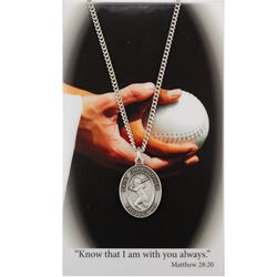 Girls St. Christopher Pewter Softball Medal on 18" Chain with Prayer Card