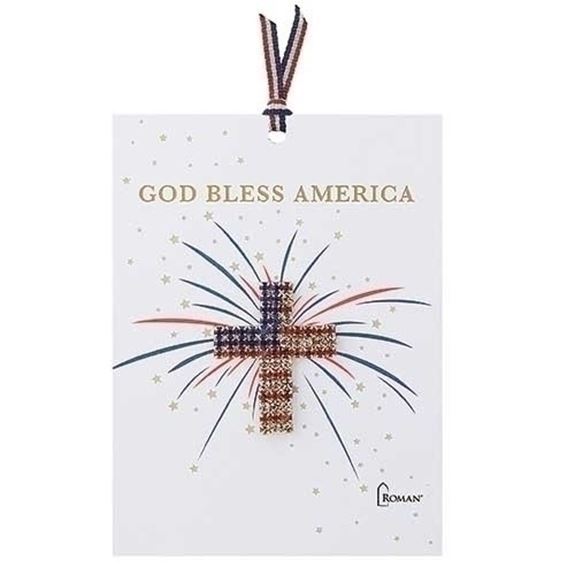 God Bless America American Flag Metal/Crystal Lapel Pin, Carded