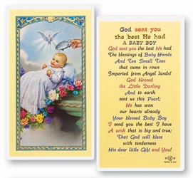 God Sent You The Best He Had A Baby Boy Laminated Prayer Card