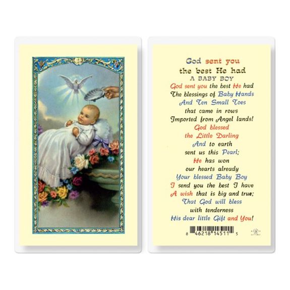 God Sent You The Best He Had A Baby Boy Laminated Prayer Card