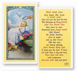 God Sent You The Best He Had A Baby Girl Laminated Prayer Card