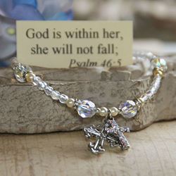 God is within her Cross Charm Bracelet