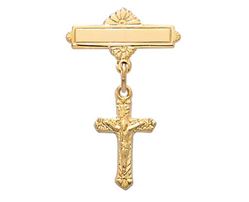 Gold Baby Bar Pin W/Crucifix