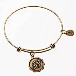Gold Bangle with Letter B  Charm