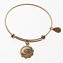 Gold Bangle with Letter P  Charm