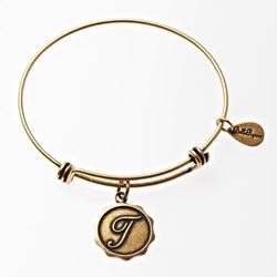 Gold Bangle with Letter T  Charm