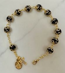 Gold Capped Black Bead Rosary Bracelet from Italy