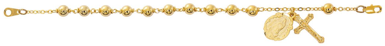 Gold Plated 7.5" Rosary Bracelet with Guadalupe Charm